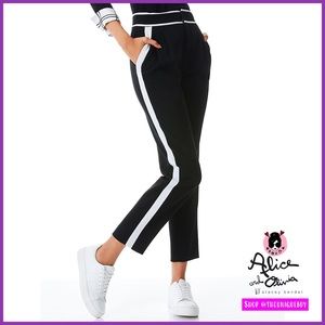 🏷 🆕 Alice + Olivia Esta Black Off White Pleated Slim Ankle Pant